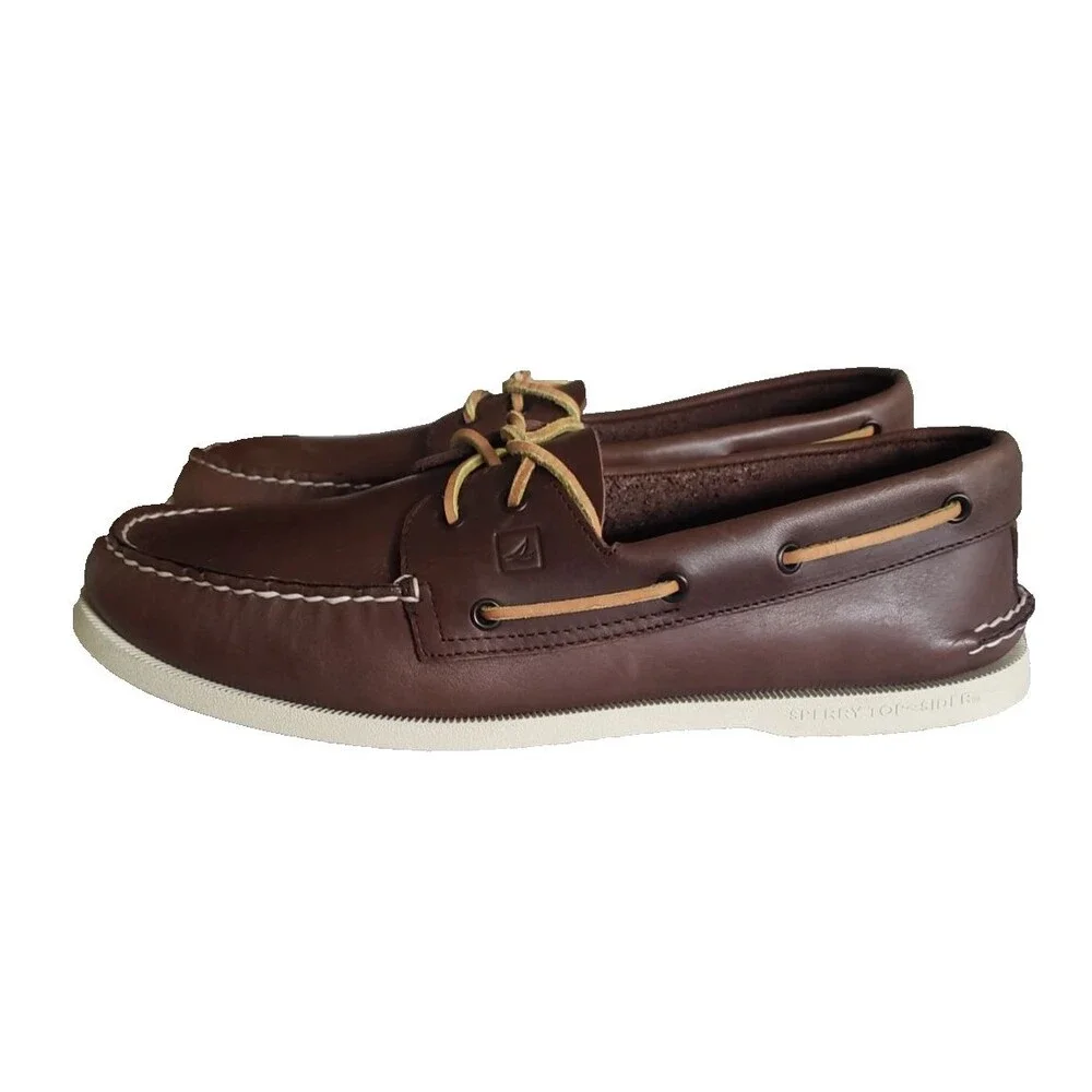 Sperry Top-Sider Men's Size 14 W Moc Authentic Boat Shoes Lace Leather Brown